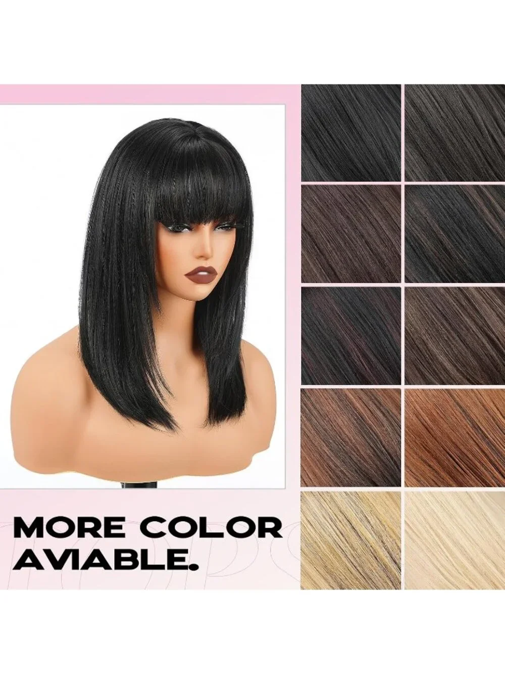 Women's 16 Inch Jet Black Highlight Wig Bang Layered Straight Shoulder Length